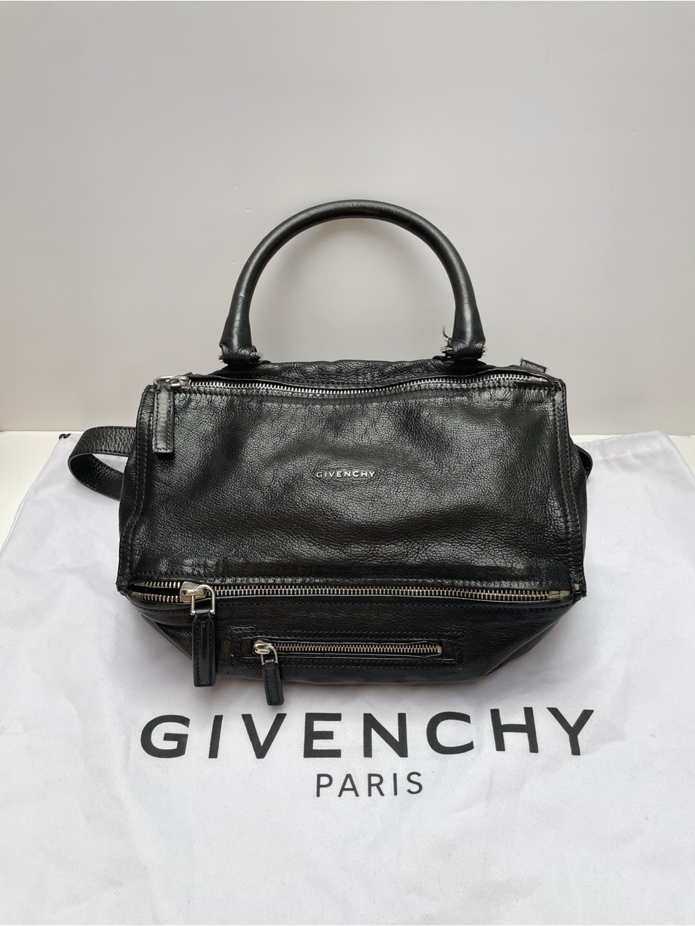 Givenchy Pandora Medium Black Leather Satchel with Silver Hardware